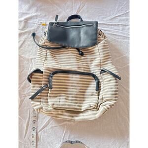 Steve Madden Girl Striped Canvas Backpack Black Faux Leather Trim